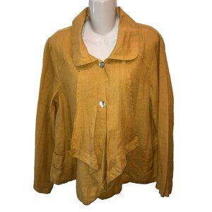 Bella Blue Size S/M Crisp Linen Top Jacket Mustard Yellow Long Sleeve Small